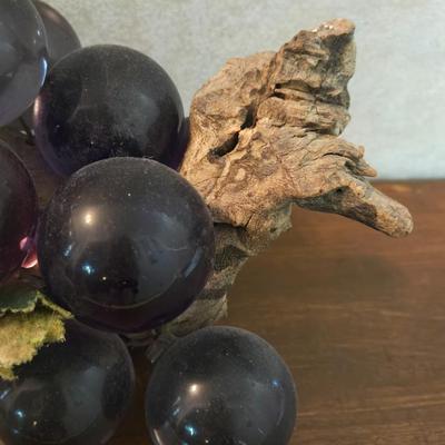 Blown Glass And Wood Grapes Deco