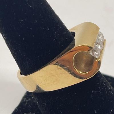 Vintage Men's Yellow Gold 14K Ring w/ 3 European cut Diamonds pinkie ring size 8