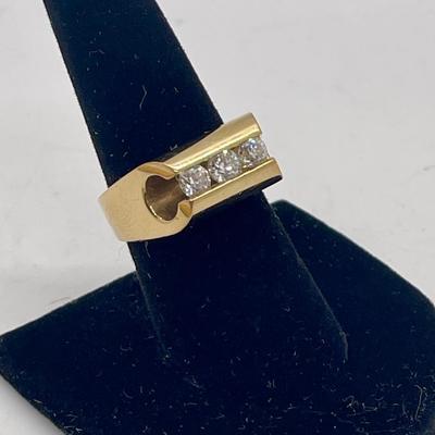 Vintage Men's Yellow Gold 14K Ring w/ 3 European cut Diamonds pinkie ring size 8