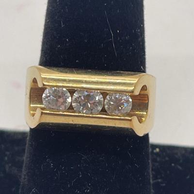 Vintage Men's Yellow Gold 14K Ring w/ 3 European cut Diamonds pinkie ring size 8