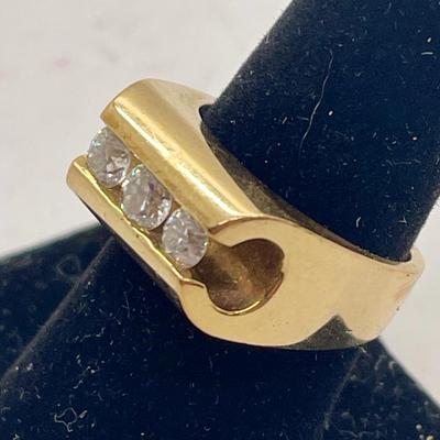 Vintage Men's Yellow Gold 14K Ring w/ 3 European cut Diamonds pinkie ring size 8