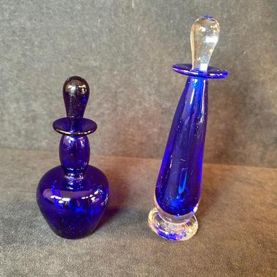 Lot 38. Two Cobalt Glass Perfume Bottles
