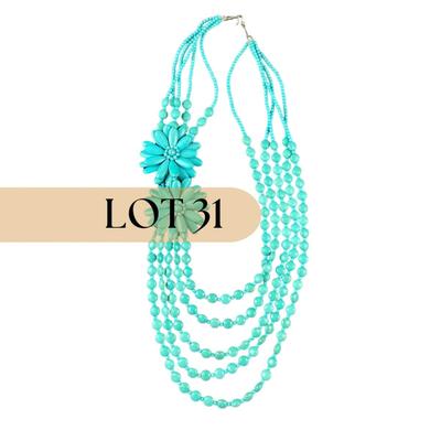-31- ARTISAN | Blue Beaded With Flowers Long Necklace