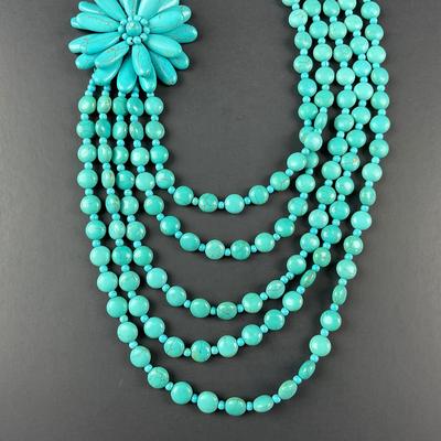 -31- ARTISAN | Blue Beaded With Flowers Long Necklace