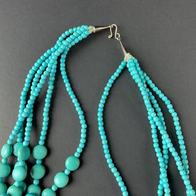 -31- ARTISAN | Blue Beaded With Flowers Long Necklace