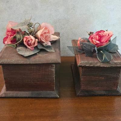 (2) Wood Boxes with Faux Flower Deco