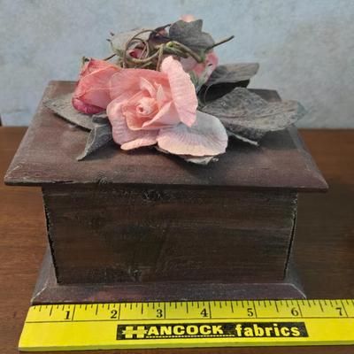 (2) Wood Boxes with Faux Flower Deco