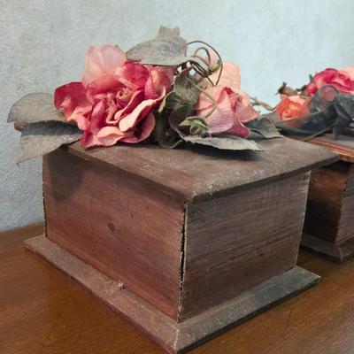 (2) Wood Boxes with Faux Flower Deco