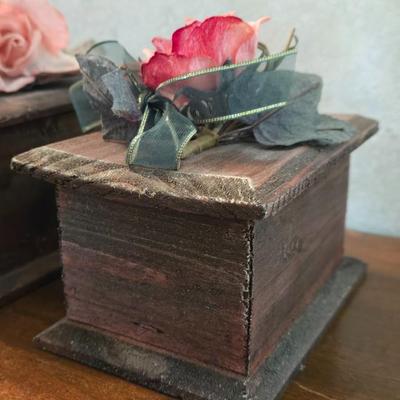 (2) Wood Boxes with Faux Flower Deco