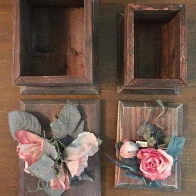 (2) Wood Boxes with Faux Flower Deco