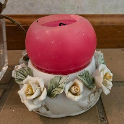 Porcelain Flower Candle Holder and Faux Flower in Glass Vase Decor