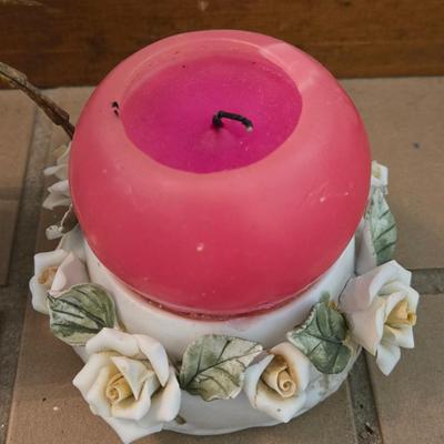 Porcelain Flower Candle Holder and Faux Flower in Glass Vase Decor