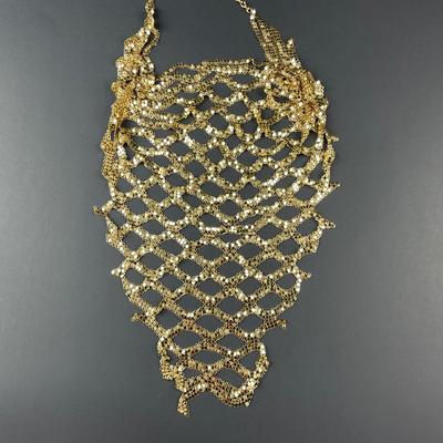 -32- WHITING & DAVIS CO. | Gold Tone Mesh Necklace | Marked
