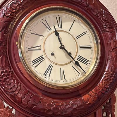 Carved Mahogany Wood Wall Clock ~ *Read Details