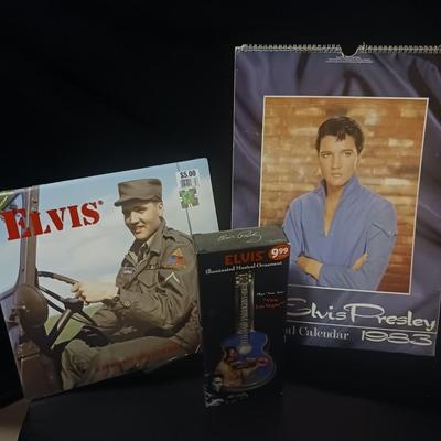 ELVIS MUSICAL ORNAMENT AND 2 CALENDARS