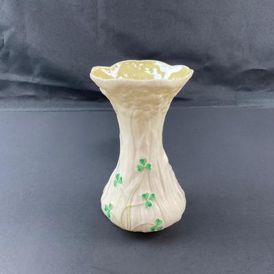 -33- BELLEEK | Shamrock Clover Porcelain Bud Vase | 6th Mark