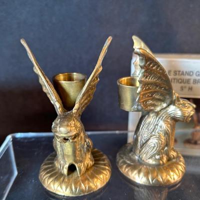 Lot 54. Two Pair of Brass Gargoyle Candle Holders