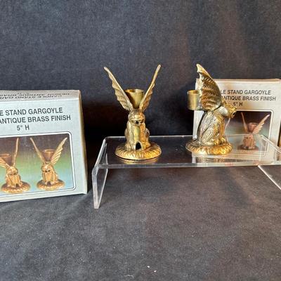 Lot 54. Two Pair of Brass Gargoyle Candle Holders