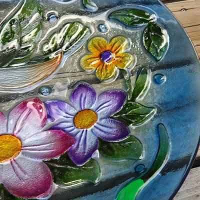 Beautiful Colored Glass Hummingbird Tray Plate