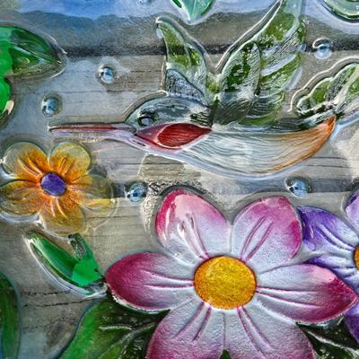 Beautiful Colored Glass Hummingbird Tray Plate