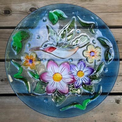 Beautiful Colored Glass Hummingbird Tray Plate