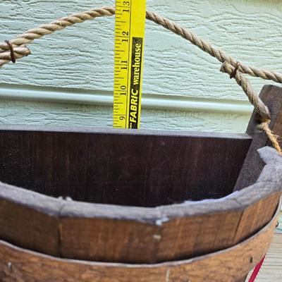 Vintage Wood Bucket Wall Pocket Deco