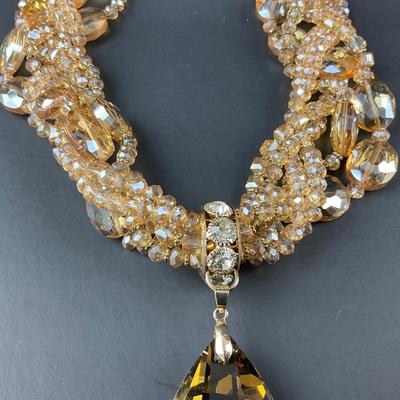 -37- COSTUME | Gold & Yellow Tone Beaded Necklace