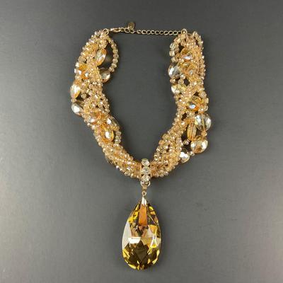 -37- COSTUME | Gold & Yellow Tone Beaded Necklace