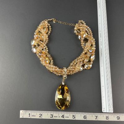 -37- COSTUME | Gold & Yellow Tone Beaded Necklace