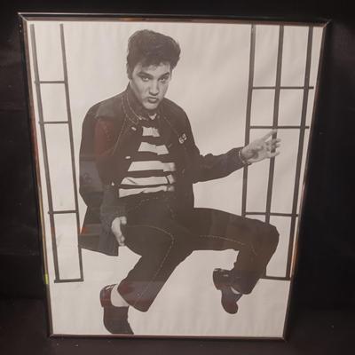 LARGE PICTURE OF ELVIS AND A TIN BOX