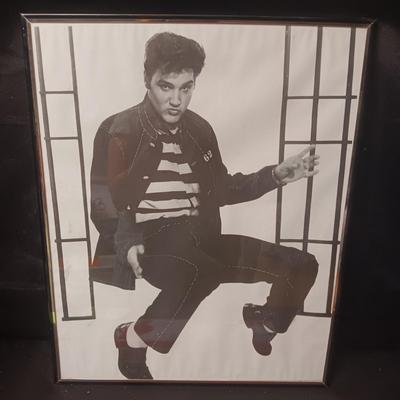 LARGE PICTURE OF ELVIS AND A TIN BOX