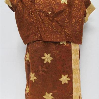 INDIAN SARI SAREE COOPER & GOLD WITH GOLD SEQUINED TRIM BONUS TOP