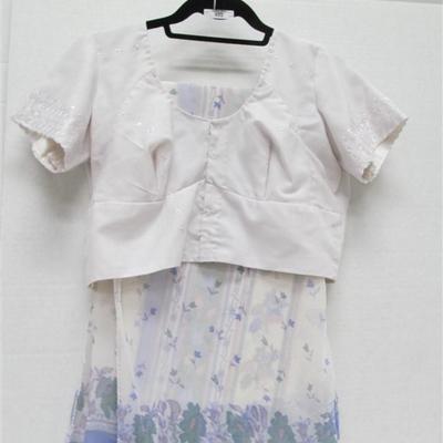 INDIAN SARI SAREE WHITE & LILAC WITH FLORAL PATTERN BONUS TOP