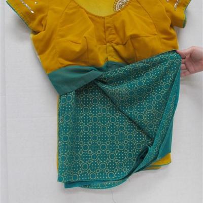 INDIAN SARI SAREE MUSTARD & TEAL BONUS TOP