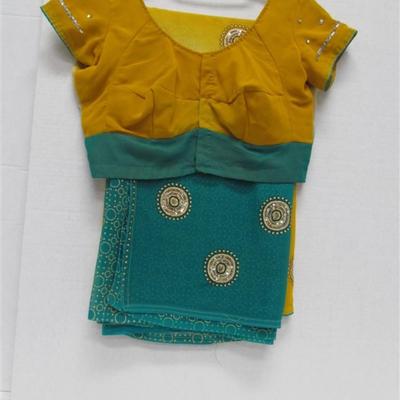 INDIAN SARI SAREE MUSTARD & TEAL BONUS TOP