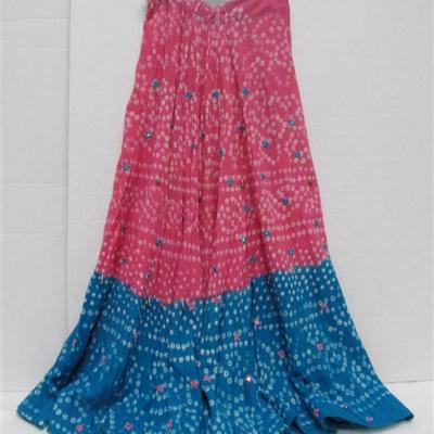 INDIAN SARI SAREE 3 PC BLUE PINK & WHITE WITH BELLS RHINESTONES & MIRRORS BONUS TOP