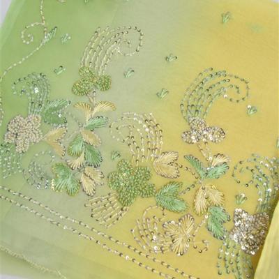 INDIAN SARI SAREE YELLOW & GREEN WITH SEQUINS BONUS TOP