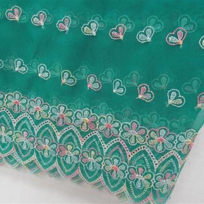 NDIAN SARI SAREE TEAL WITH EMROIDERED FLORAL TRIM BONUS TOP
