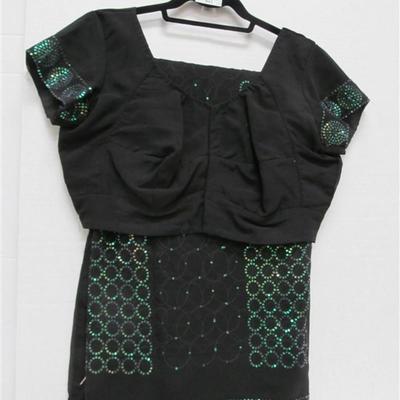 INDIAN SARI SAREE BLACK WITH BLUE/GREEN SEQUINS BONUS TOP