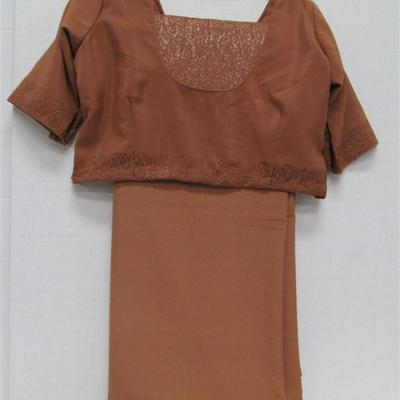 INDIAN SARI SAREE BROWN BONUS TOP