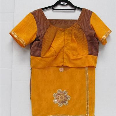 INDIAN SARI SAREE BROWN ORANGE OMBRE WITH SEQUINED FLOWERS BONUS TOP