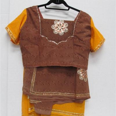 INDIAN SARI SAREE BROWN ORANGE OMBRE WITH SEQUINED FLOWERS BONUS TOP