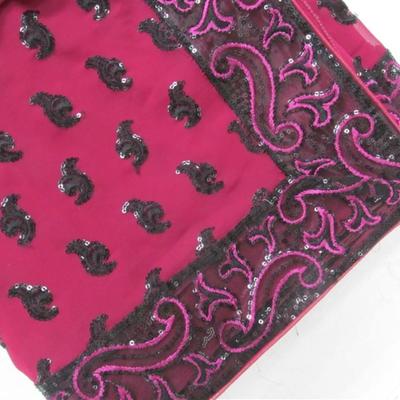 INDIAN SARI SAREE BURGUNDY WITH BLACK SEQUINS PURPLE & BLACK SEQUINED TRIM BONUS TOP