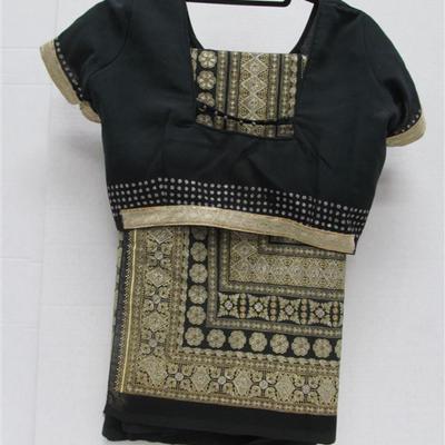 INDIAN SARI SAREE BLACK GOLD BONUS TOP