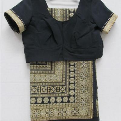 INDIAN SARI SAREE BLACK GOLD BONUS TOP