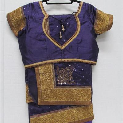 INDIAN SARI SAREE PURPLE & GOLD WITH SEQUINS BONUS TOP