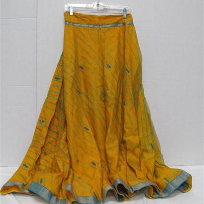 INDIAN SARI SAREE 4 PC YELLOW & BLUE WITH SEQUINS & BELLS BONUS TOP
