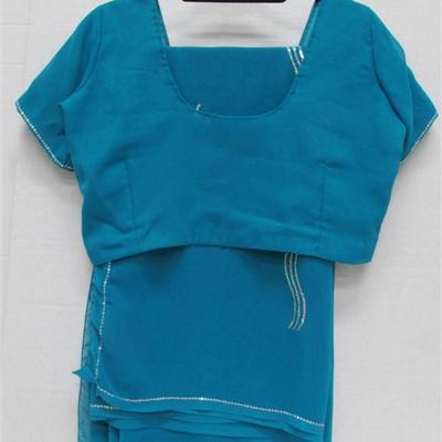 INDIAN SARI SAREE 2PC TURQUOISE AND SEQUIN BONUS TOP