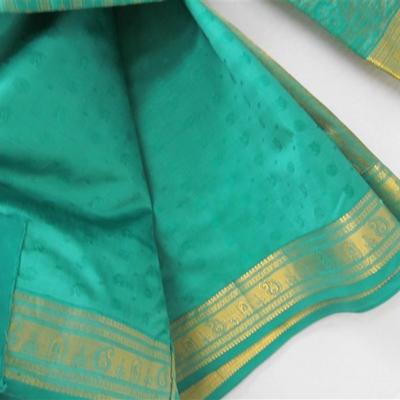INDIAN SARI SAREE TEAL & GOLD WITH GOLD TRIM BONUS TOP