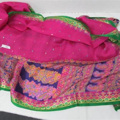 INDIAN SARI SAREE FABRIC FUCHSIA GREEN PURPLE GLITZ